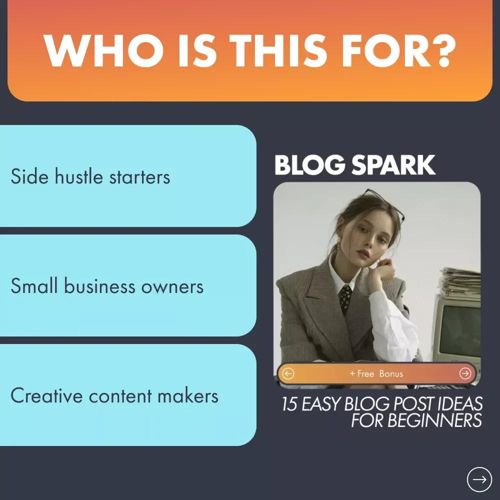 Blog Spark: 15 Easy Blog Post Ideas for Beginners | Printable Checklist for Creators, Entrepreneurs & Bloggers | Blog Post Ideas for Beginners in Any Niche
