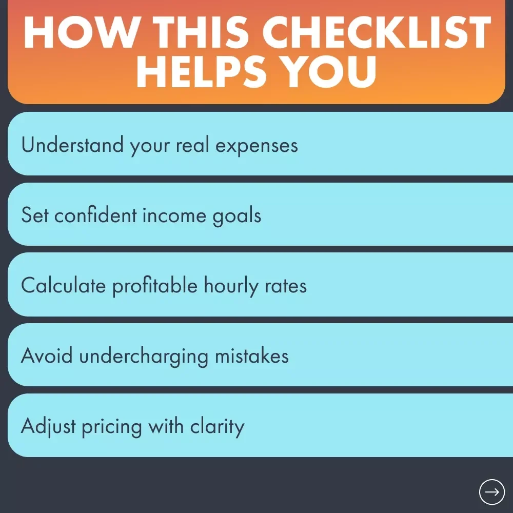 Freelance Hourly Rate Profit Checklist | Freelance Pricing Guide | How to Set Your Freelance Rates Per Hour | Digital Download for Freelancers & Creatives