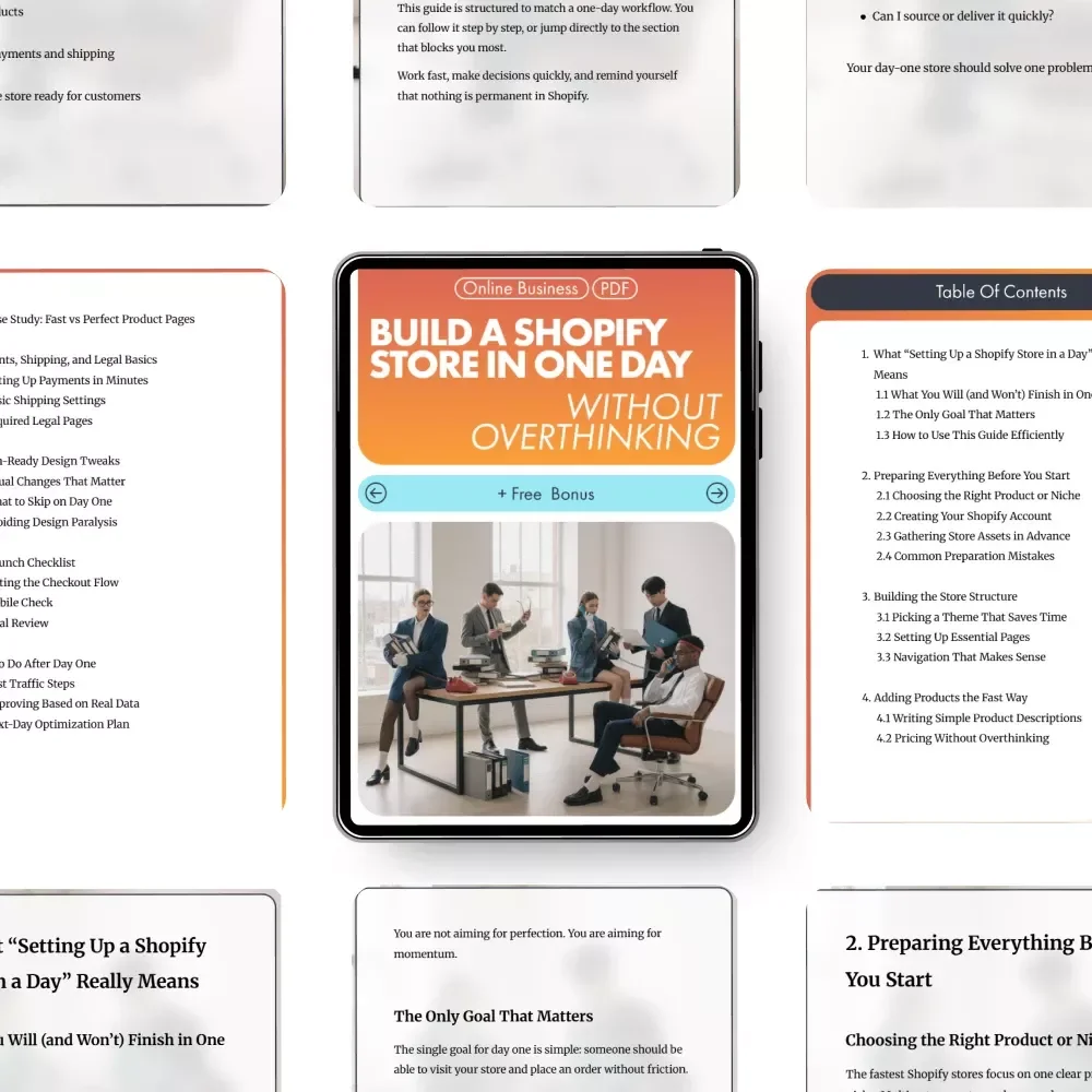 Build a Shopify Store in One Day Without Overthinking – Quick & Easy eBook Guide for Fast Shopify Setup