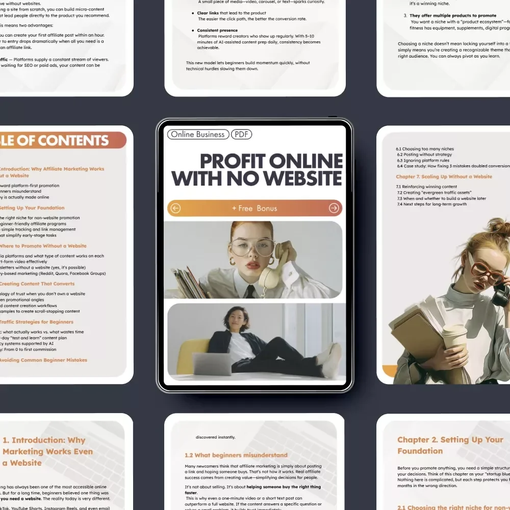 Profit Online With No Website | Beginner’s eBook for Passive Income | Step-by-Step Guide to Affiliate Marketing for Beginners With No Website