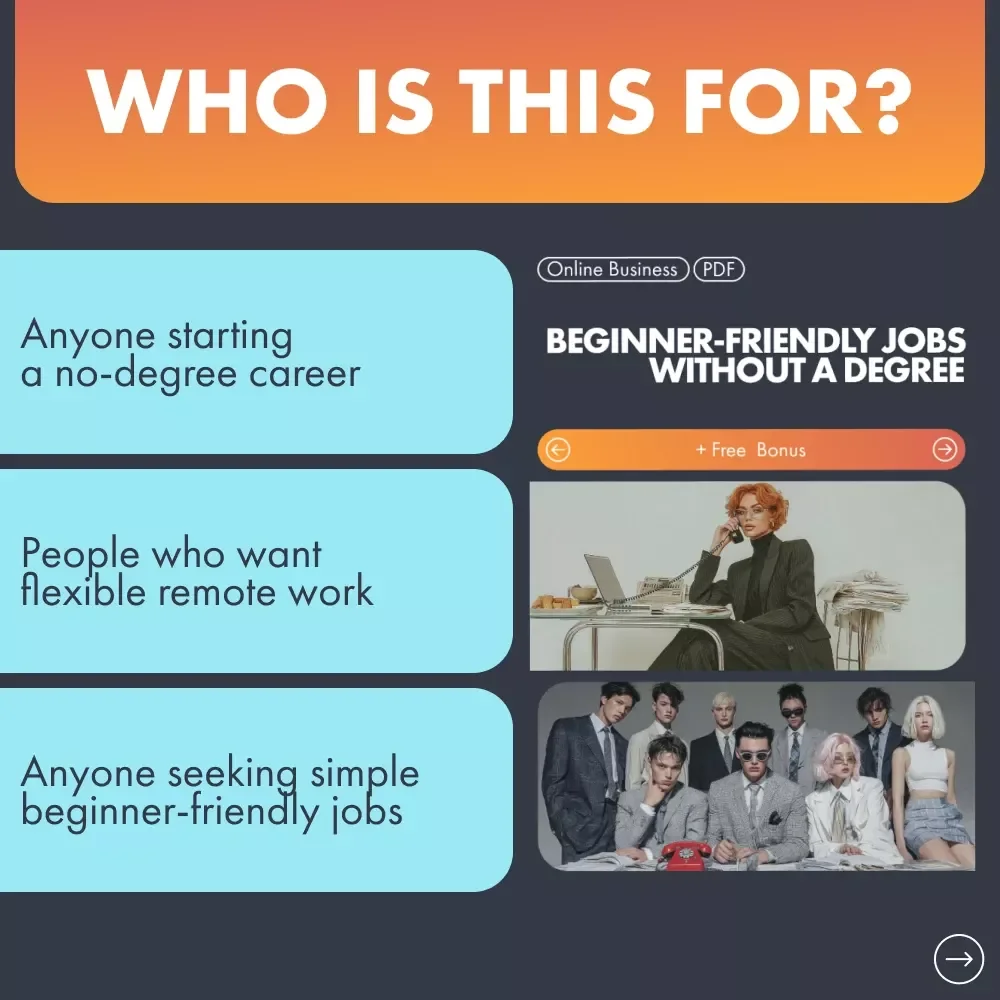 Beginner-Friendly Jobs Without a Degree | Remote Jobs for Beginners with No Degree Guide Ebook | Digital Download Career Starter