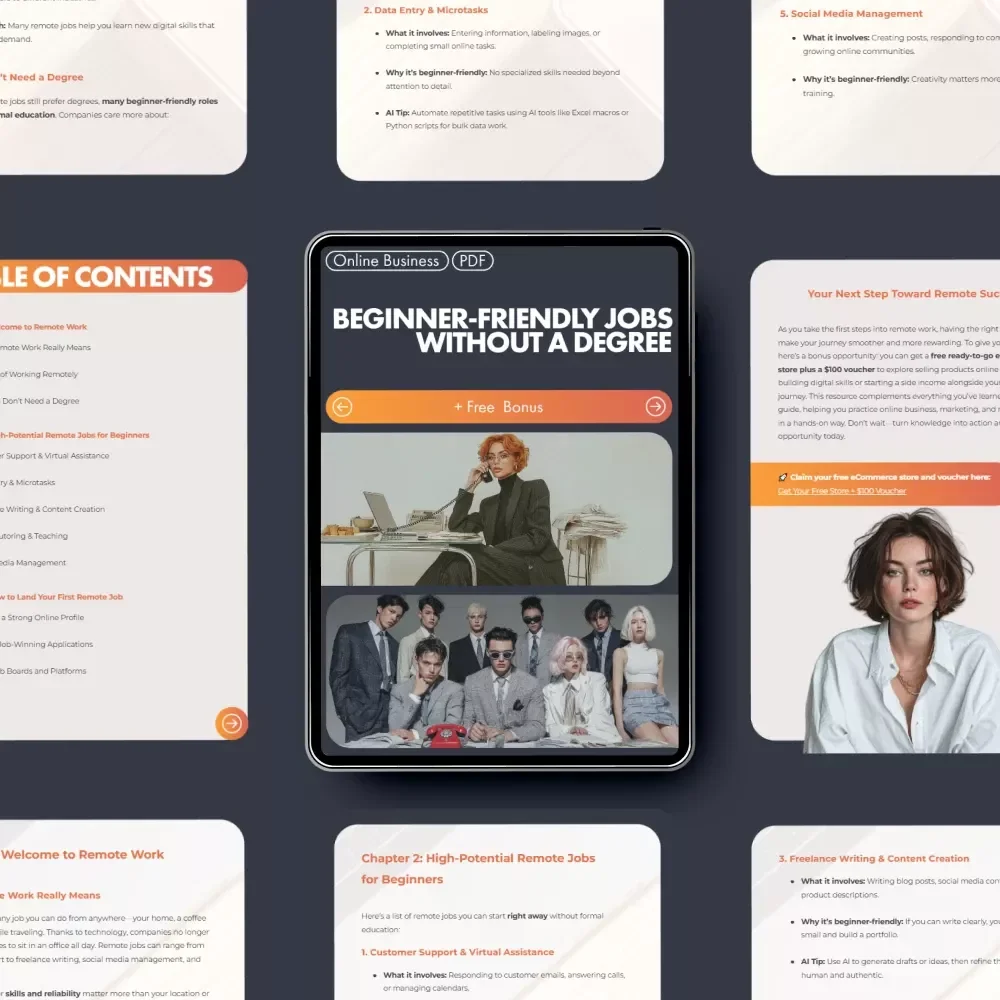 Beginner-Friendly Jobs Without a Degree | Remote Jobs for Beginners with No Degree Guide Ebook | Digital Download Career Starter