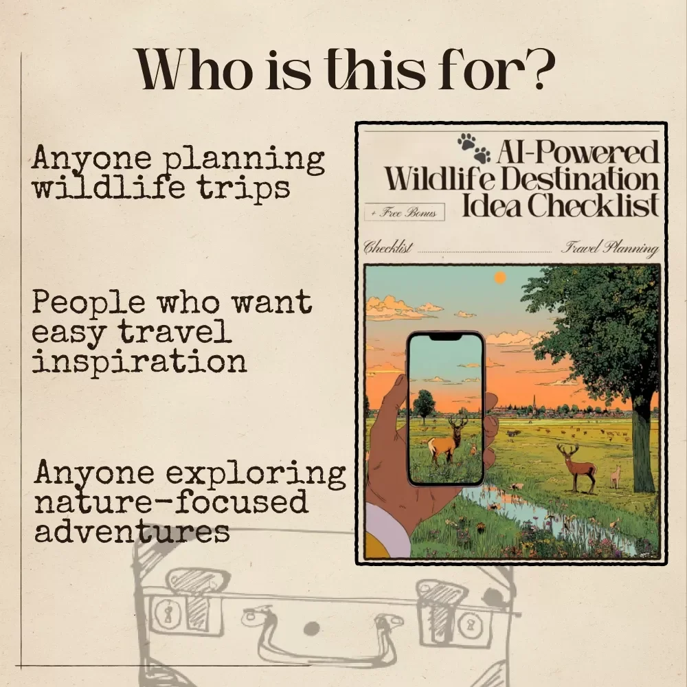 AI-Powered Wildlife Destination Idea Checklist | Digital Travel Planning Guide for Wildlife Lovers | Adventure Inspiration, Safari Planning, Eco Travel | Printable eBook & Checklist