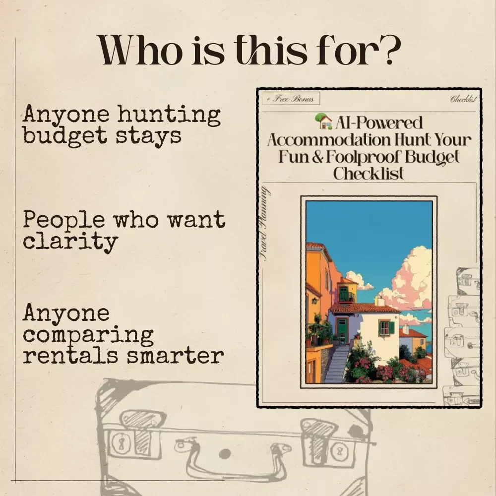AI-Powered Accommodation Hunt: Your Fun & Foolproof Budget Checklist | Digital Download Checklist for Renters & Travelers | Smart Guide Using ai to find accommodation within a budget | Budget-Friendly Housing & Travel Planner