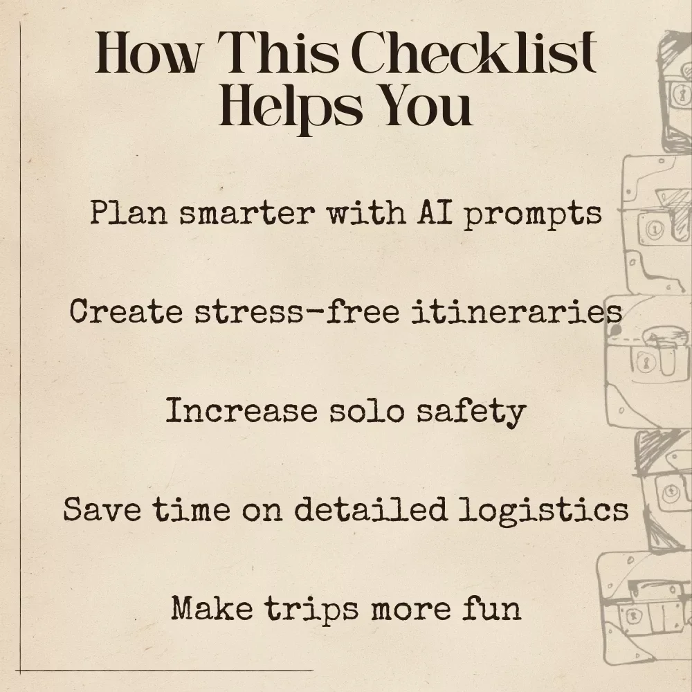 The Smart Solo Road Trip Planner | Digital Checklist for AI-Powered Travel Planning | Solo Traveler Itinerary Tool | Road Trip Prep & Route Builder