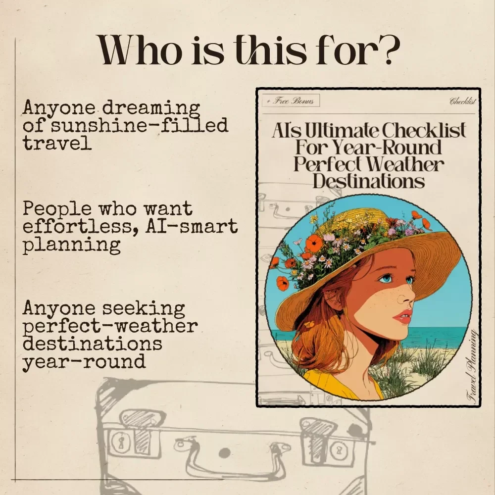 AI’s Ultimate Checklist for Year-Round Perfect Weather Destinations – Editable Travel Planning Checklist for Sunny Getaways, AI Travel Tools Guide, Digital Download for Travelers | ai to find destinations with good weather year round
