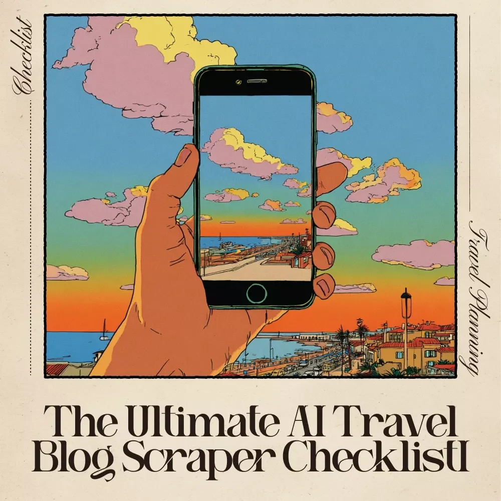 The Ultimate AI Travel Blog Scraper Checklist | Digital Download for Content Creators, Bloggers & Travelers | ai that scrapes travel blogs for best ideas | Travel Idea Mining Guide