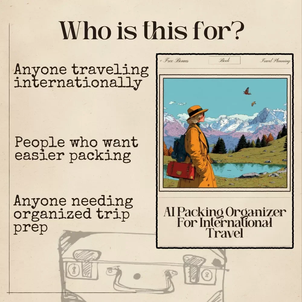 AI Packing Organizer for International Travel – Digital Download Travel Guide, Smart Packing Checklist, Space-Saving Suitcase Planner, Printable eBook for Stress-Free International Trips