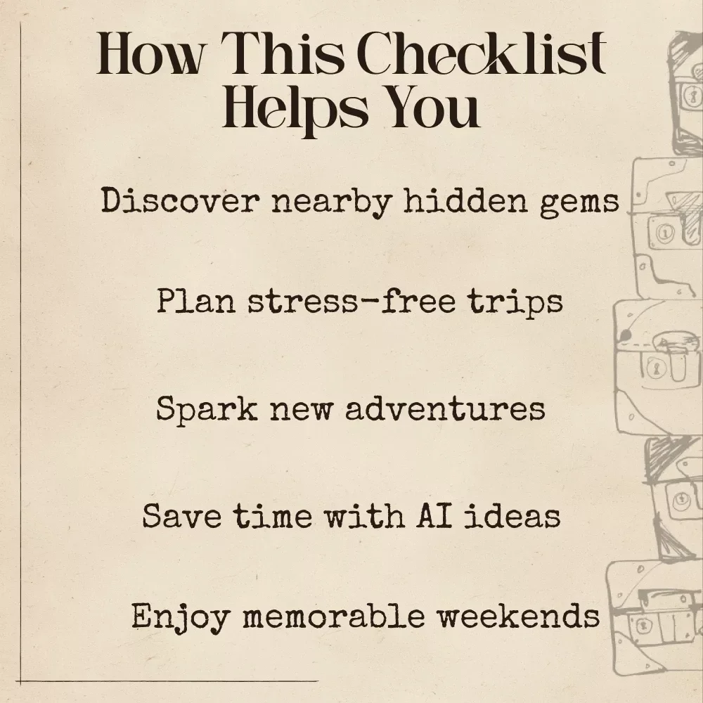 Weekend Wanderlust Checklist: AI-Powered Getaway Ideas Nearby – Printable Travel Planner, Quick Trip Guide, Digital Weekend Escape Checklist, hidden weekend gems near me