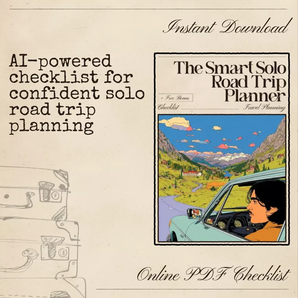 The Smart Solo Road Trip Planner | Digital Checklist for AI-Powered Travel Planning | Solo Traveler Itinerary Tool | Road Trip Prep & Route Builder