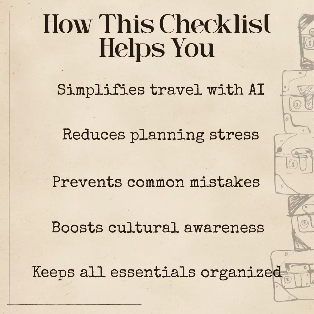 Your First Trip Abroad Made Easy with AI – Printable Travel Checklist, First-Time Traveler Guide, Digital Packing Planner, Visa & Safety Prep, Cultural Tips, Airport & Logistics Organizer