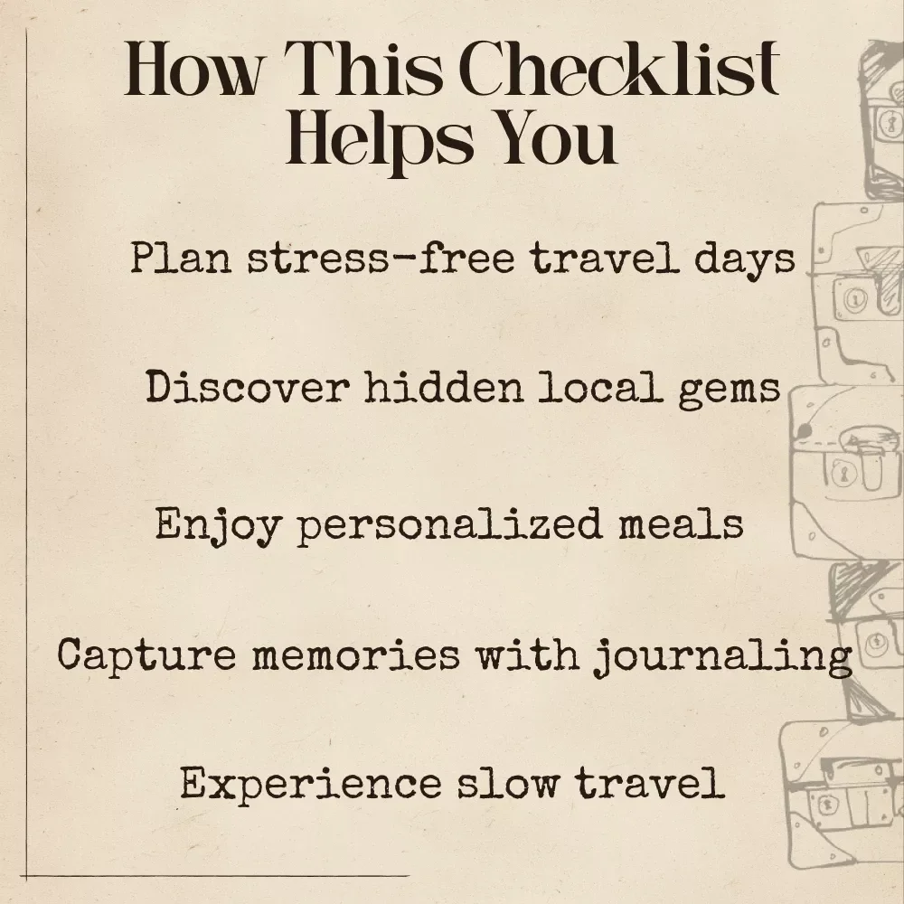 AI-Powered Checklist: Craft Your Perfect Slow Travel Day – Digital Download Guide, eBook & Checklist for Mindful Travel Planning