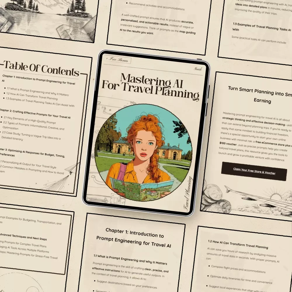 Mastering AI for Travel Planning – Ultimate Digital Guide for Smarter Trips | Prompt Engineering for Travel Planning AI | Editable PDF Download