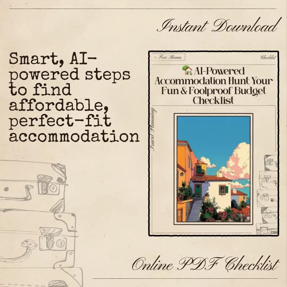 AI-Powered Accommodation Hunt: Your Fun & Foolproof Budget Checklist | Digital Download Checklist for Renters & Travelers | Smart Guide Using ai to find accommodation within a budget | Budget-Friendly Housing & Travel Planner
