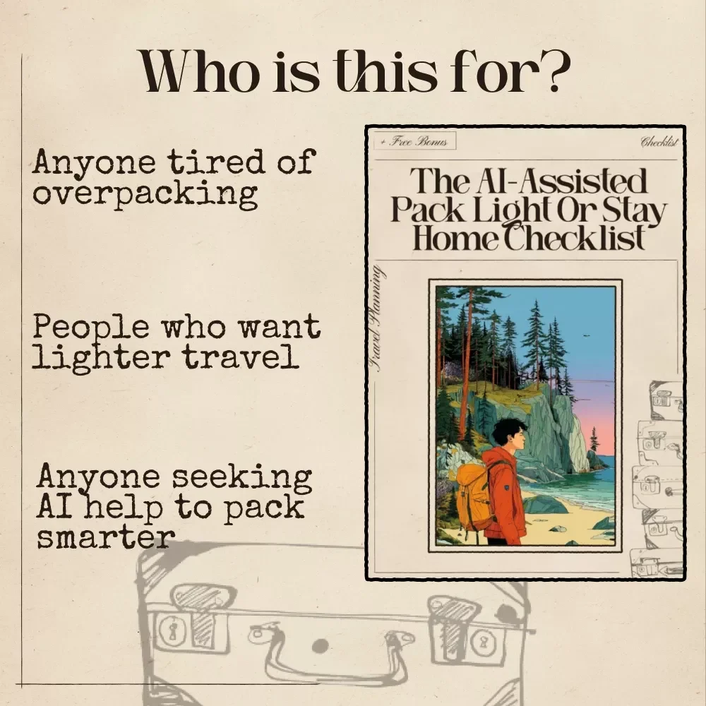 The AI-Assisted Pack Light or Stay Home Checklist | Minimalist Travel Guide Digital Download, One-Bag Packing eBook, Carry-On Essentials, Smart Packing Planner