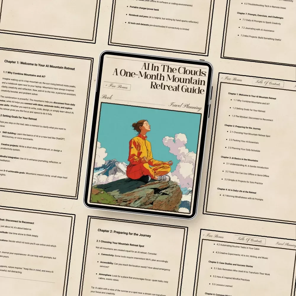 AI in the Clouds: A One-Month Mountain Retreat Guide | Digital Download eBook | AI Retreat Planner | Mountain Mindfulness & Creativity Guide