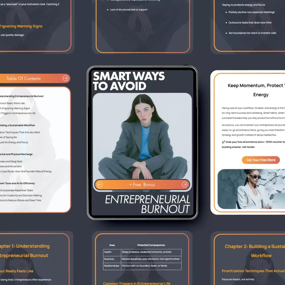 Smart Ways to Avoid Entrepreneurial Burnout | Stress-Free Founder Guide for Balance, Focus & entrepreneurial burnout prevention tips | Productivity eBook for Entrepreneurs & Creators