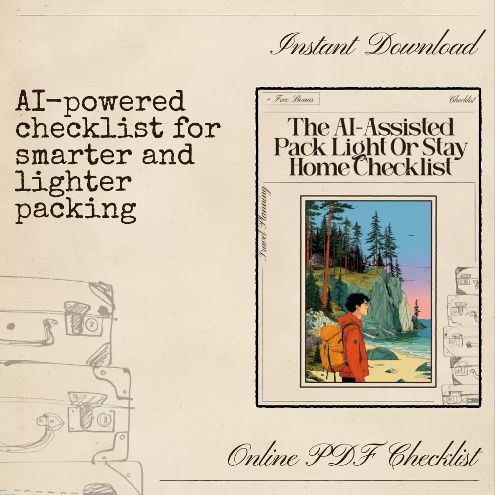 The AI-Assisted Pack Light or Stay Home Checklist | Minimalist Travel Guide Digital Download, One-Bag Packing eBook, Carry-On Essentials, Smart Packing Planner