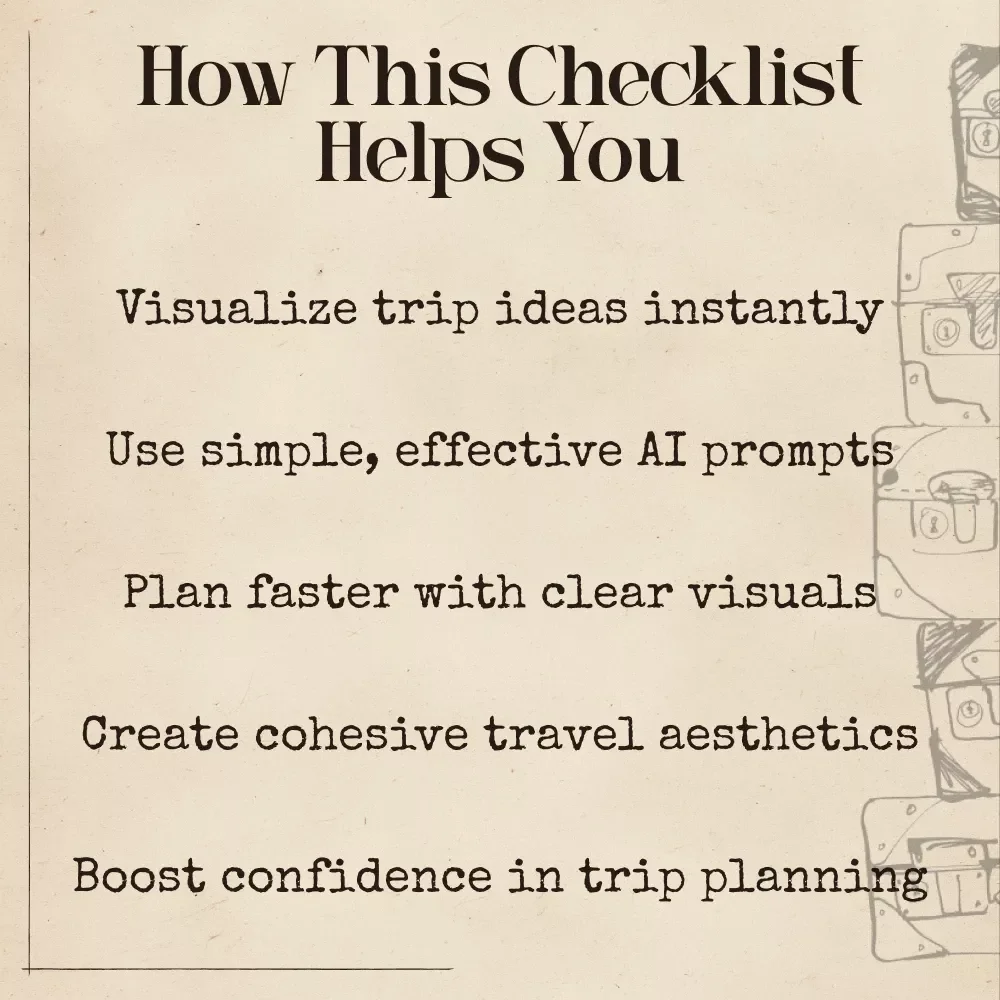 Wanderlust in Pixels: Your AI Mood Board Checklist for the Perfect Trip | Travel Mood Board Guide | Digital Download for ai for creating a mood board for your trip | Aesthetic Trip Planner Checklist
