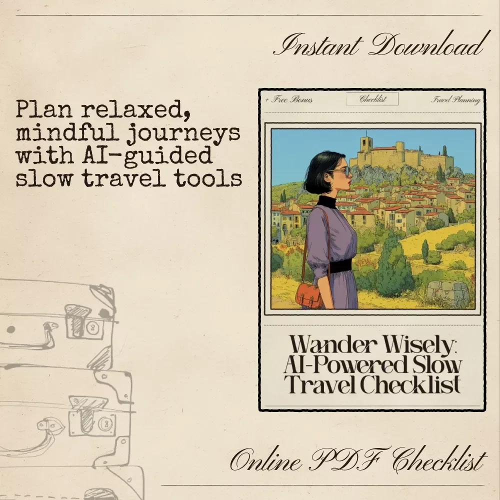 Wander Wisely: AI-Powered Slow Travel Checklist – Digital Travel Planner | Smart Companion for Mindful Explorers | Instant Download for Relaxed Adventures | ai for slow traveling hacks