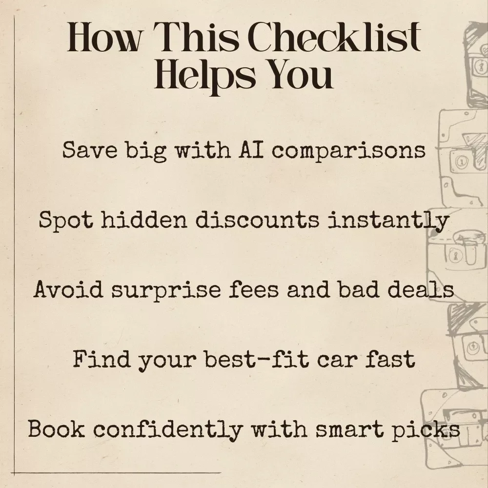 Your Checklist for Snagging Cheap Car Rentals | Budget Travel Guide, Printable Checklist, ai to find cheap car rentals Trip Planner, Digital Download