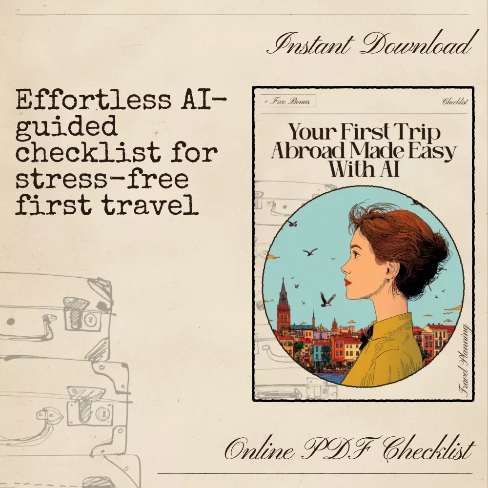 Your First Trip Abroad Made Easy with AI – Printable Travel Checklist, First-Time Traveler Guide, Digital Packing Planner, Visa & Safety Prep, Cultural Tips, Airport & Logistics Organizer