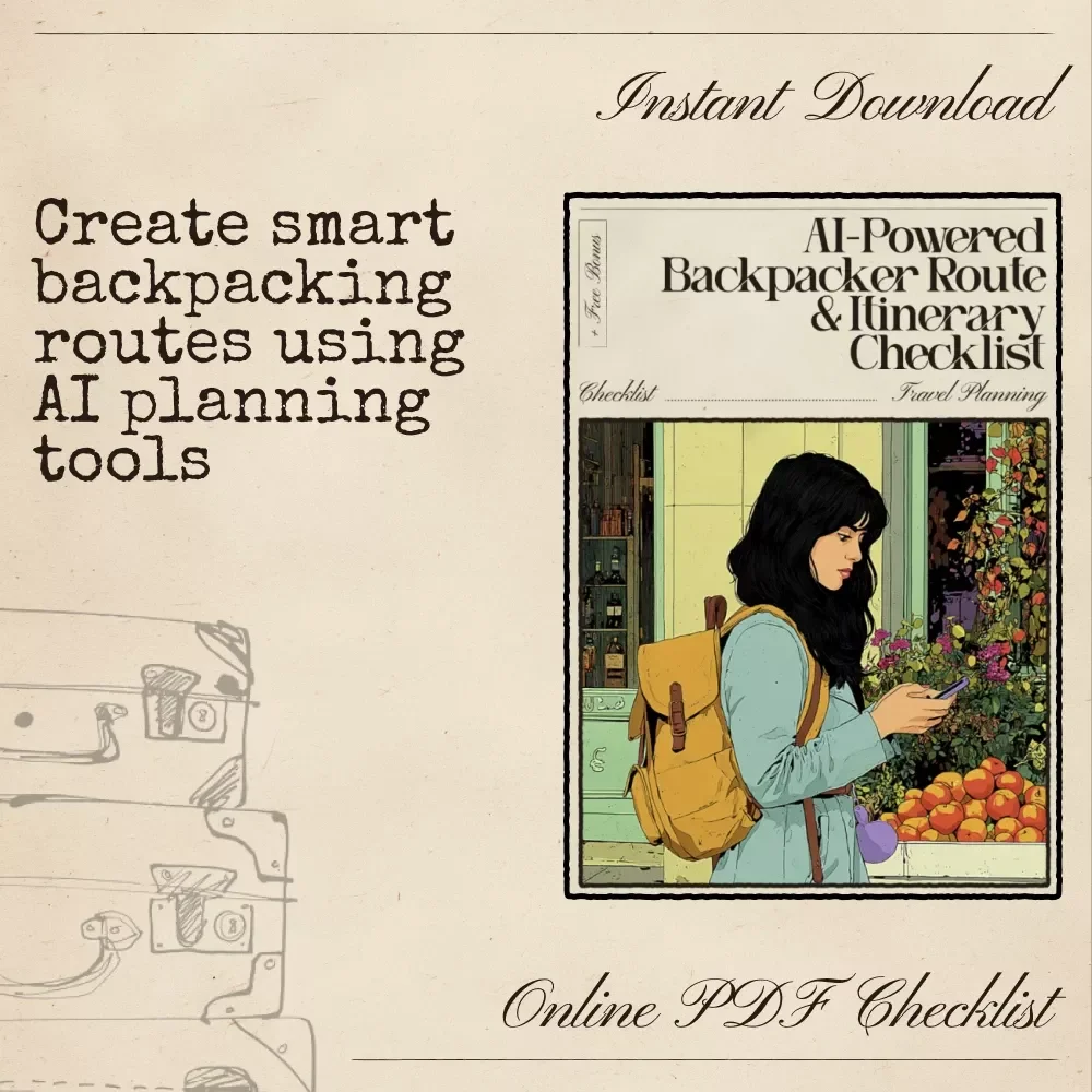 AI-Powered Backpacker Route & Itinerary Checklist – Digital Travel Planner | Smart Guide for Easy Route Mapping | Instant Download for Budget Adventurers | ai for backpacker travel routes itineraries