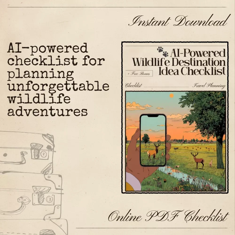 AI-Powered Wildlife Destination Idea Checklist | Digital Travel Planning Guide for Wildlife Lovers | Adventure Inspiration, Safari Planning, Eco Travel | Printable eBook & Checklist