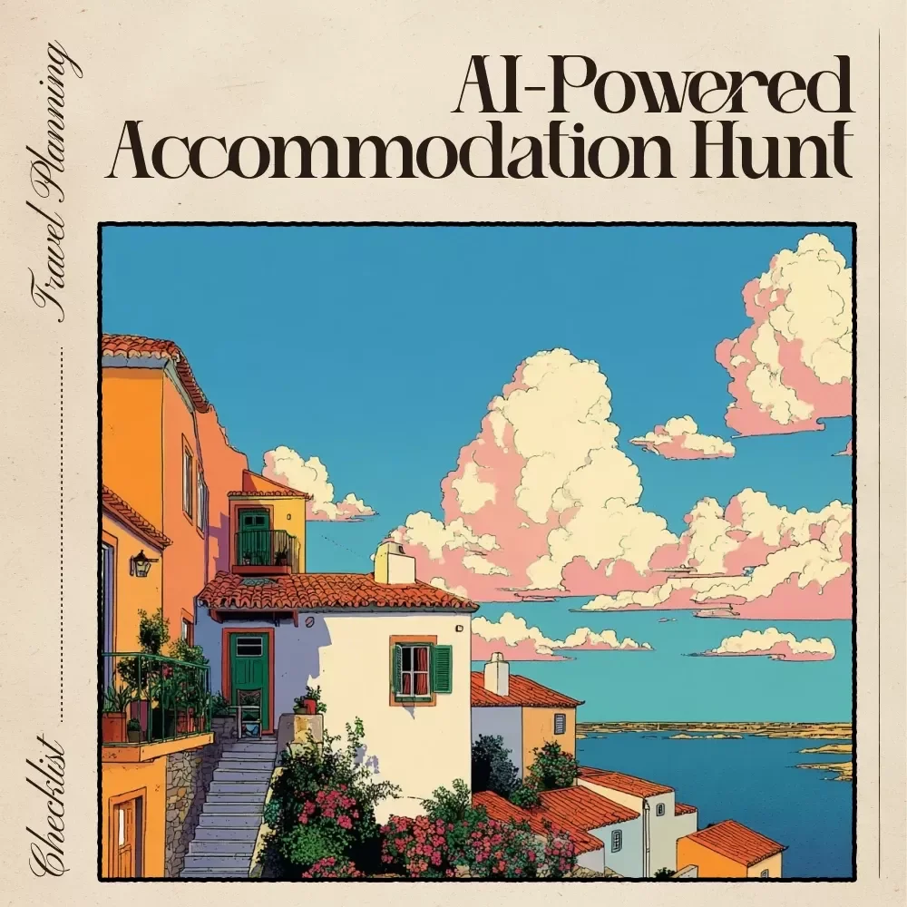 AI-Powered Accommodation Hunt: Your Fun & Foolproof Budget Checklist | Digital Download Checklist for Renters & Travelers | Smart Guide Using ai to find accommodation within a budget | Budget-Friendly Housing & Travel Planner