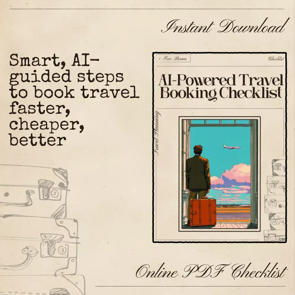 AI-Powered Travel Booking Checklist | Digital Download for Smarter Trip Planning | Using AI to Book Hotels and Flights | Printable + Easy-to-Use Travel Guide