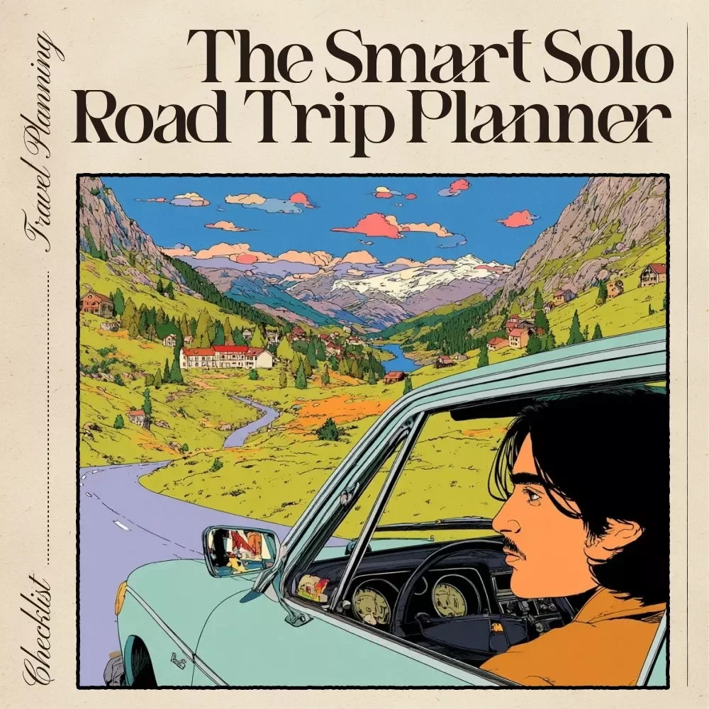 The Smart Solo Road Trip Planner | Digital Checklist for AI-Powered Travel Planning | Solo Traveler Itinerary Tool | Road Trip Prep & Route Builder