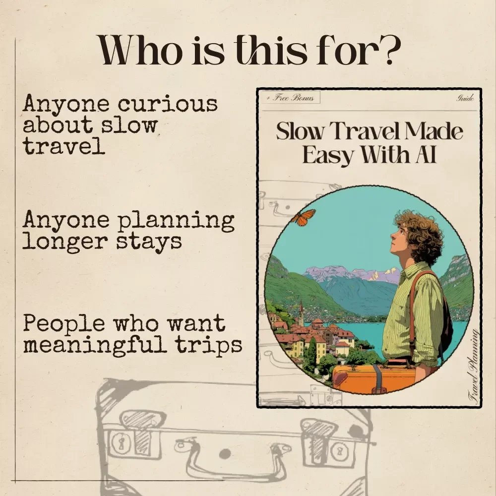 Slow Travel Made Easy with AI | Long-Stay Travel Guide | AI Slow Travel Suggestions for Long Stays | Digital Download for Intentional, Meaningful Trips