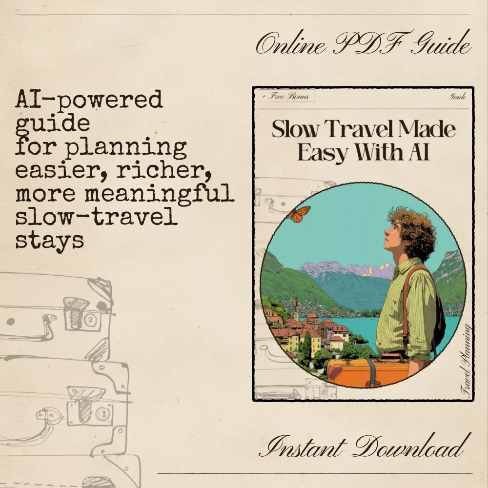 Slow Travel Made Easy with AI | Long-Stay Travel Guide | AI Slow Travel Suggestions for Long Stays | Digital Download for Intentional, Meaningful Trips