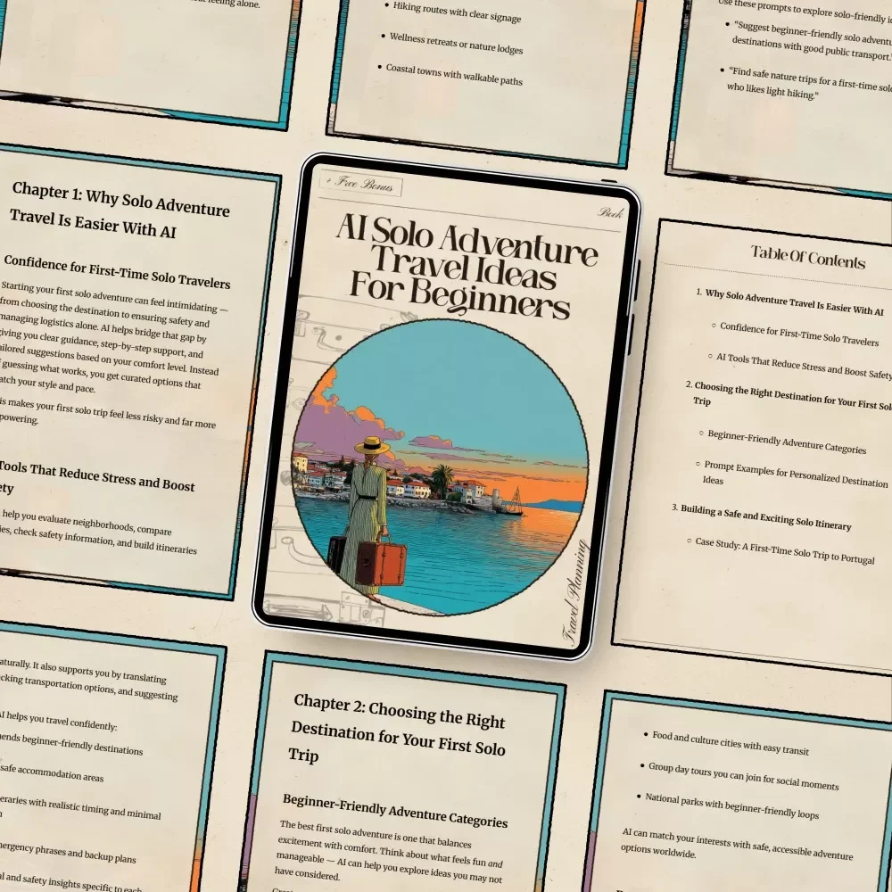 AI Solo Adventure Travel Ideas for Beginners | Digital Download Guide for First-Time Solo Travelers | Beginner-Friendly Adventure Planning eBook with Safety Tips, Checklists & AI Travel Prompts