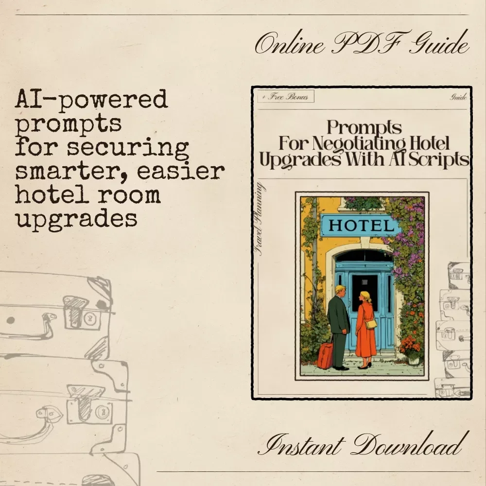 Prompts for Negotiating Hotel Upgrades With AI Scripts | Travel Negotiation Guide for Easy Room Upgrades | prompts for negotiating hotel upgrades with ai scripts | Digital Download for Travelers, Influencers & Frequent Flyers