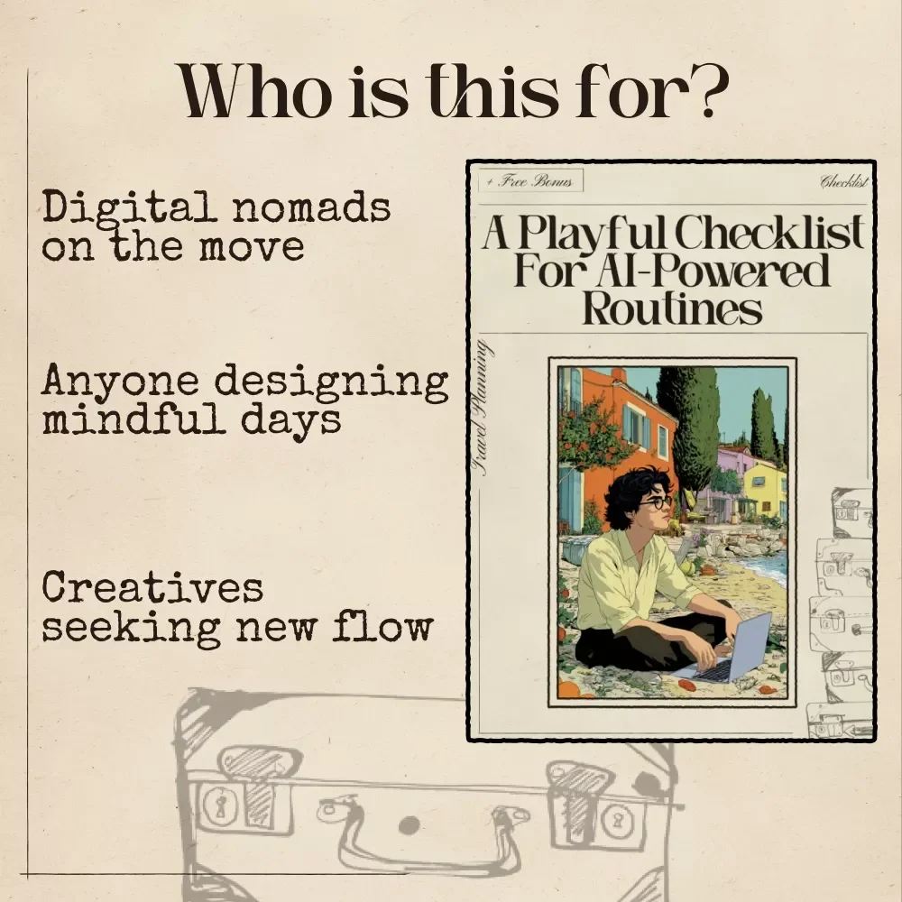 A Playful Checklist for AI-Powered Routines | Digital Workation Planner | ai that suggests workation routines for Digital Nomads and Remote Creators