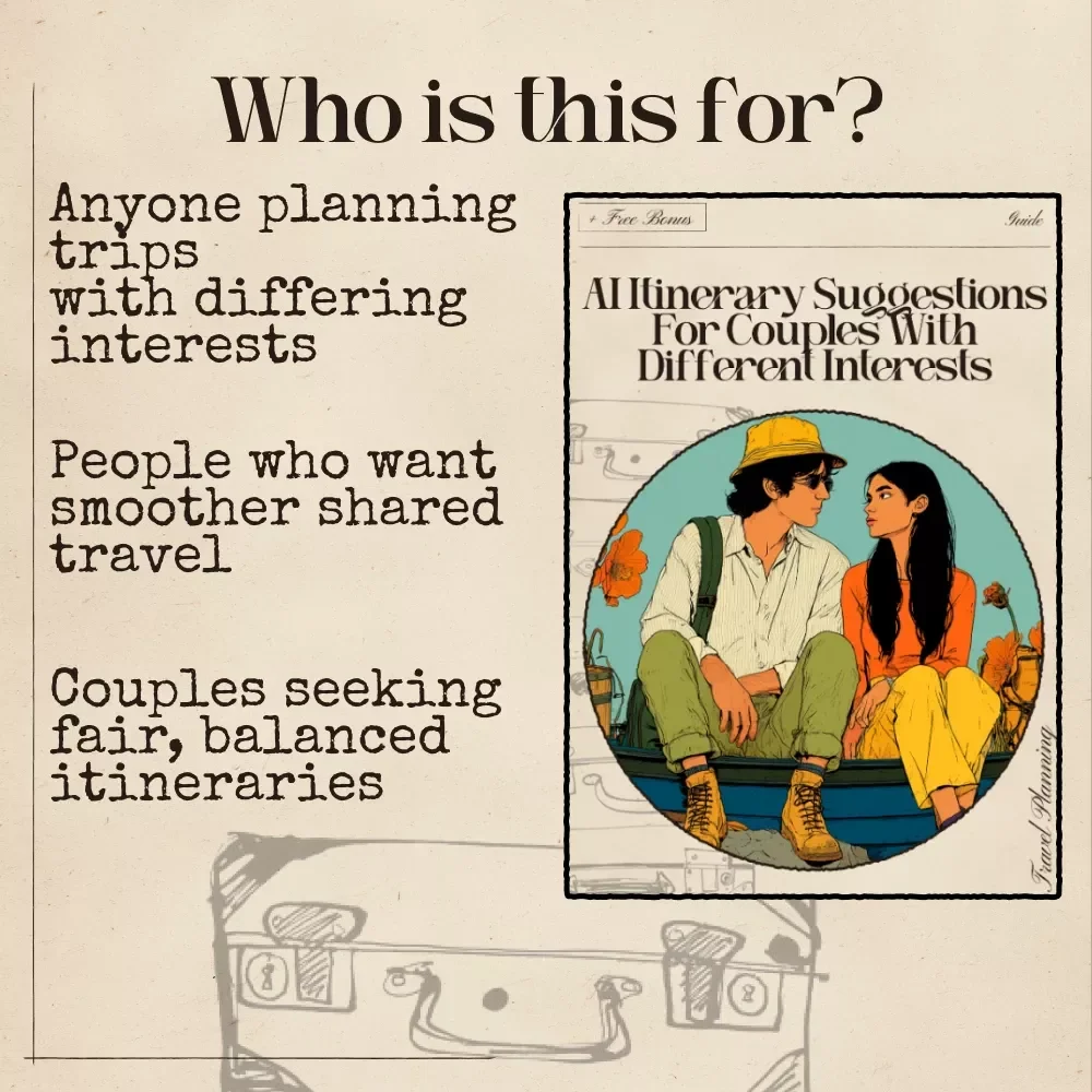 AI Itinerary Suggestions for Couples With Different Interests | Travel Planning Guide for Partners with Opposite Styles | Editable Digital Download | Relationship-Friendly Trip Planner