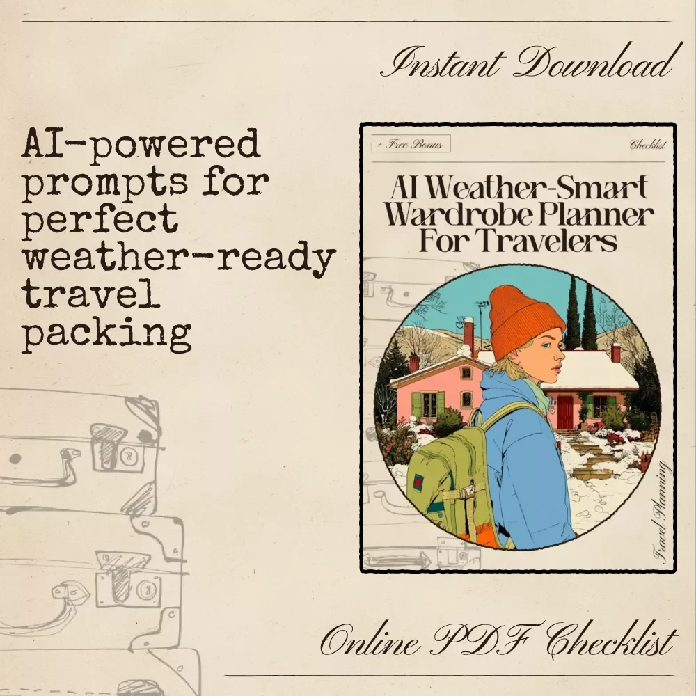 AI Weather-Smart Wardrobe Planner for Travelers | Digital Travel Packing Checklist & Climate-Smart Outfit Guide | Printable & AI-Prompt Packing Assistant