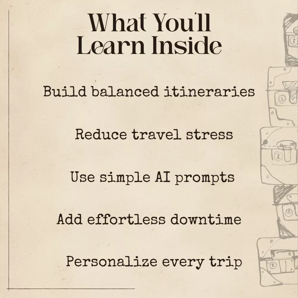 Using AI to Build Travel Itineraries with Space to Breathe – Digital Travel Planning Guide, AI Travel Itinerary eBook, Relaxed Travel Checklist for Stress-Free Adventures