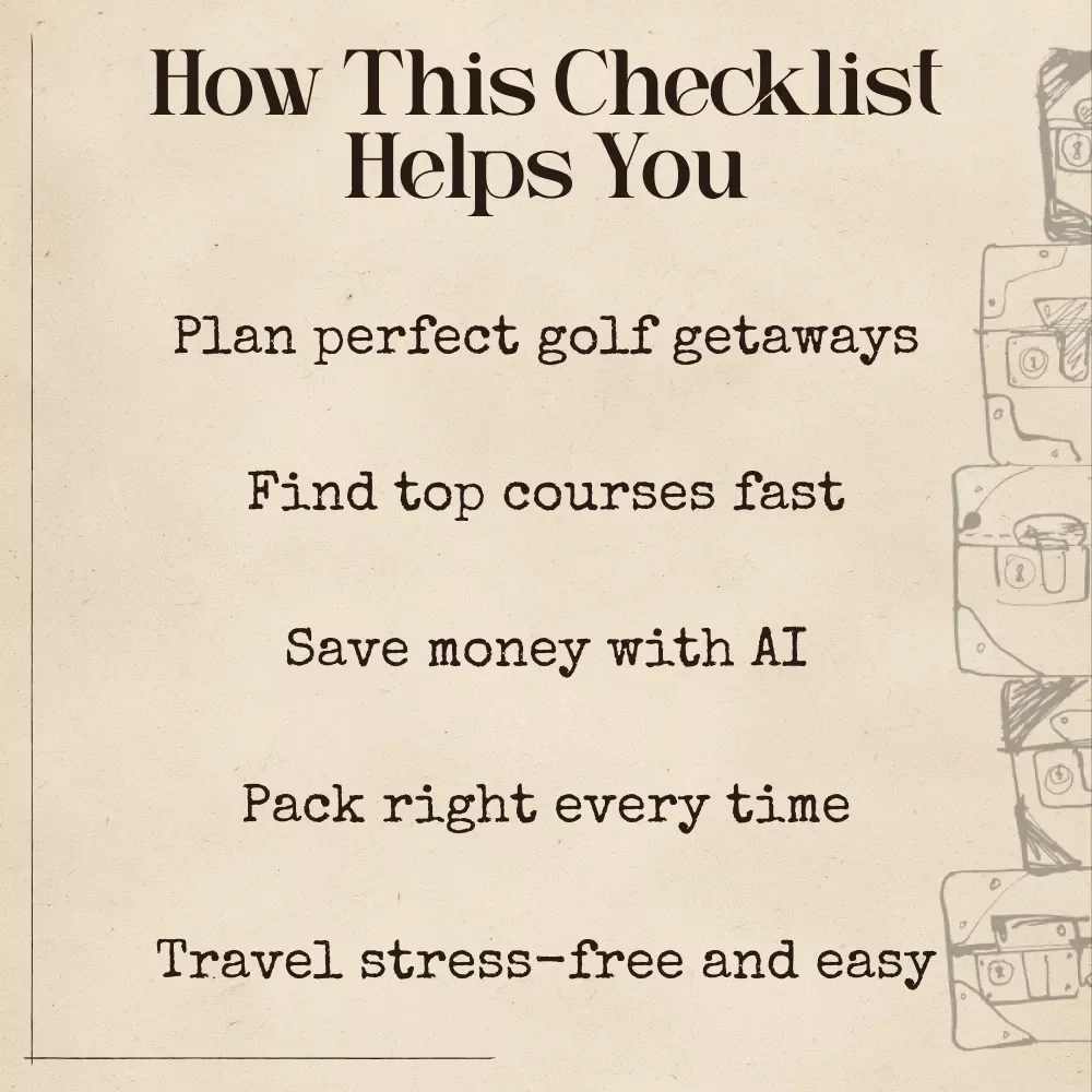 Your AI-Powered Golf Trip Checklist | Smart Digital Guide for Golf Travelers | Printable PDF Golf Planner Using AI for Planning a Golf Trip, Course Selection, Budgeting & Packing