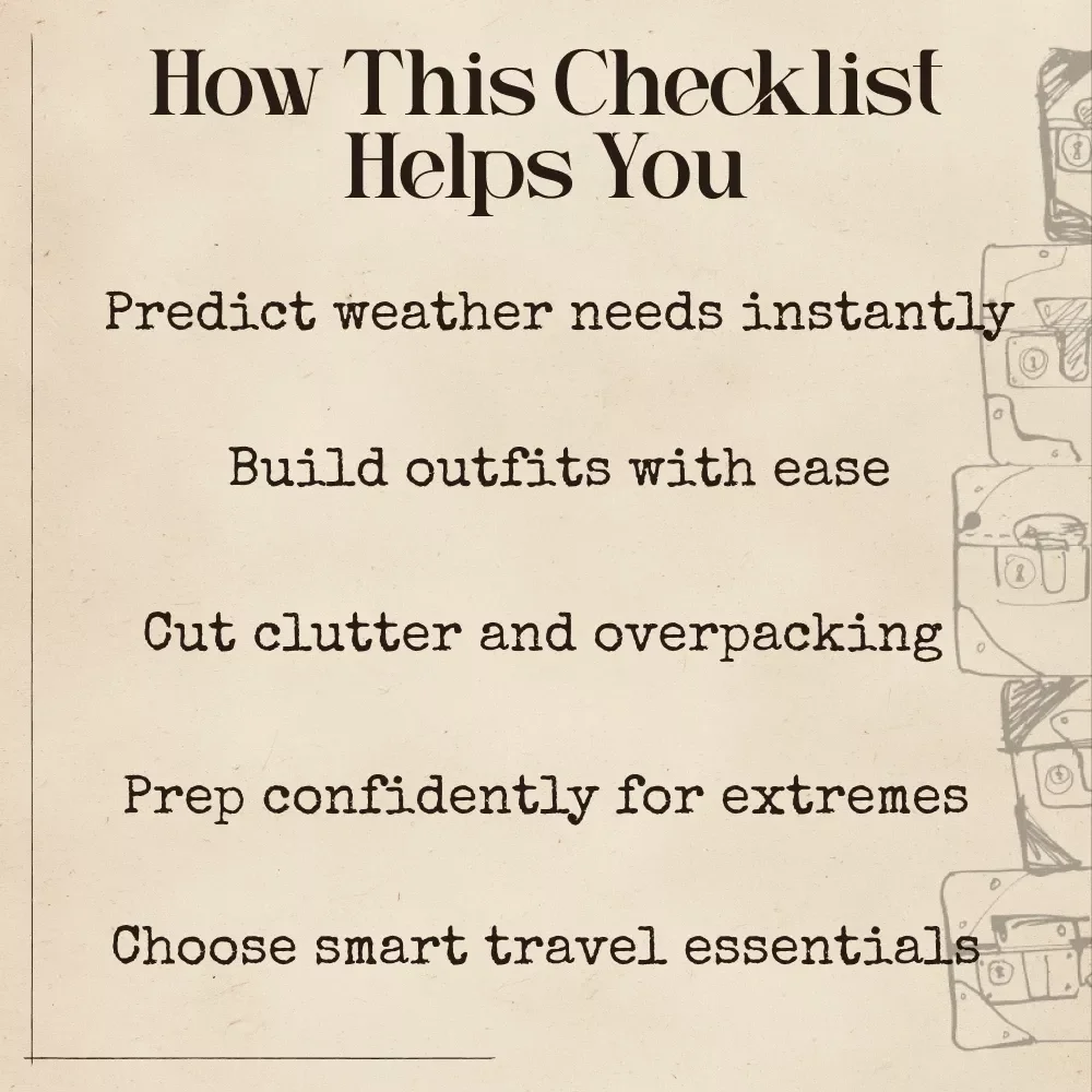 AI Weather-Smart Wardrobe Planner for Travelers | Digital Travel Packing Checklist & Climate-Smart Outfit Guide | Printable & AI-Prompt Packing Assistant