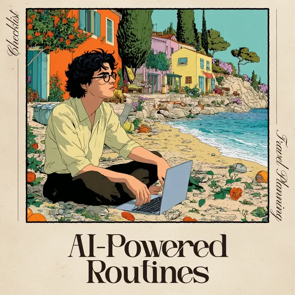A Playful Checklist for AI-Powered Routines | Digital Workation Planner | ai that suggests workation routines for Digital Nomads and Remote Creators