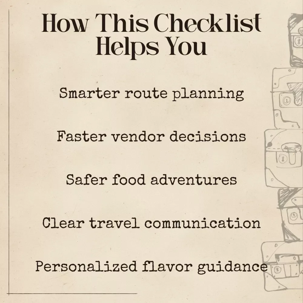 An AI-Enhanced Market & Food Walk Checklist | Ultimate Travel Foodie Route Planner | Smart ai for market tours and food walks Guide for Vendors, Street Food, and Market Adventures