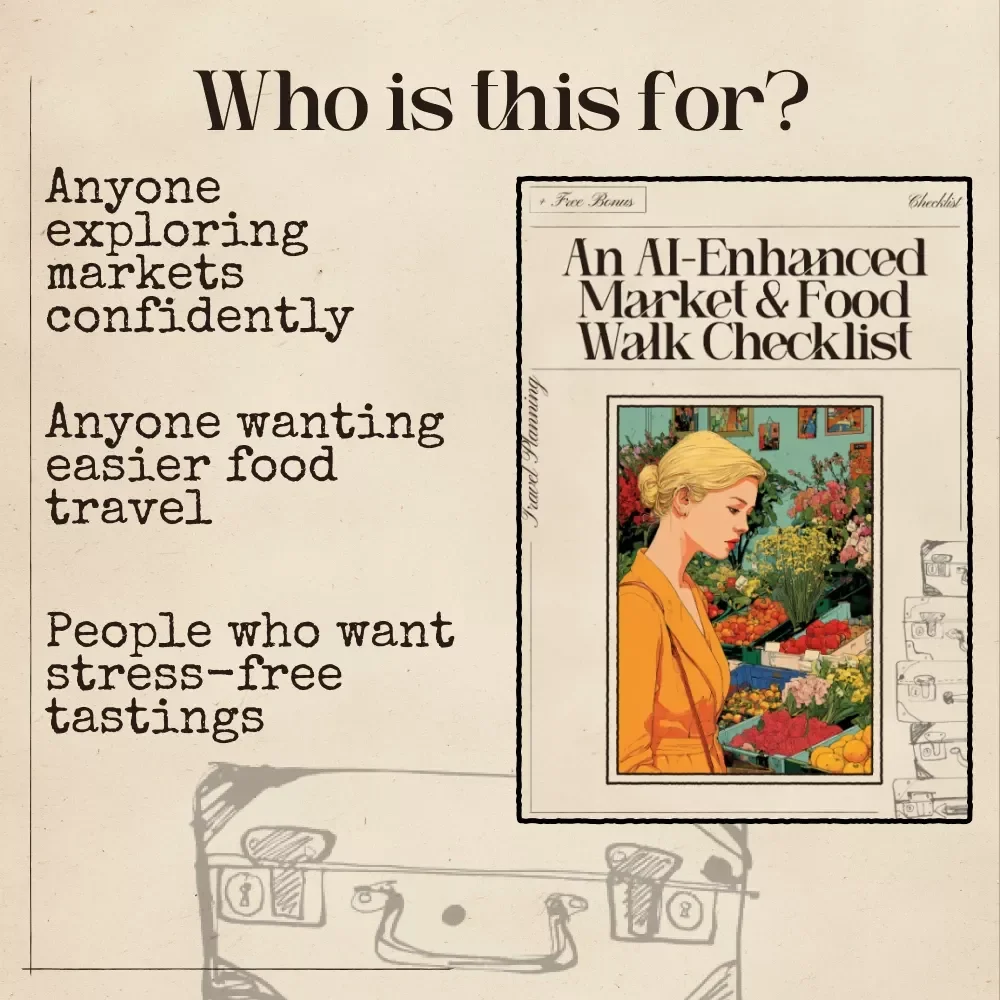An AI-Enhanced Market & Food Walk Checklist | Ultimate Travel Foodie Route Planner | Smart ai for market tours and food walks Guide for Vendors, Street Food, and Market Adventures