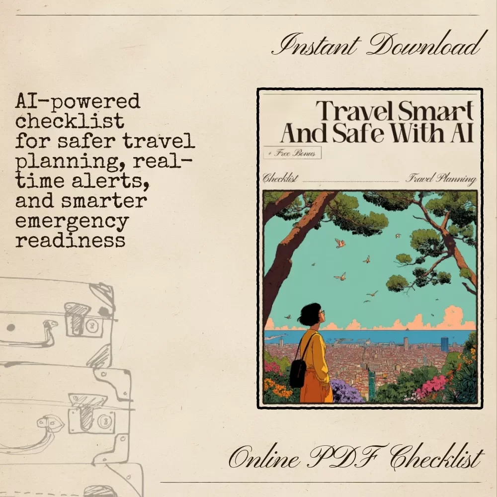 Travel Smart and Safe with AI – Printable Travel Safety Checklist, Digital Download, how to use ai for travel safety advice, AI Travel Prep Guide for Confident, Stress-Free Trips