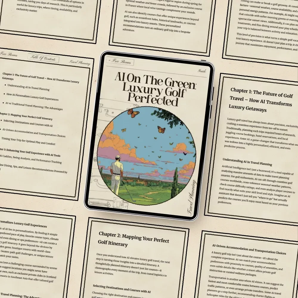 AI on the Green: Luxury Golf Perfected – Digital Travel Guide | Smart Planner for High-End Golf Getaways | Instant Download for Golf Enthusiasts and Jetsetters | ai that plans a luxury golf getaway