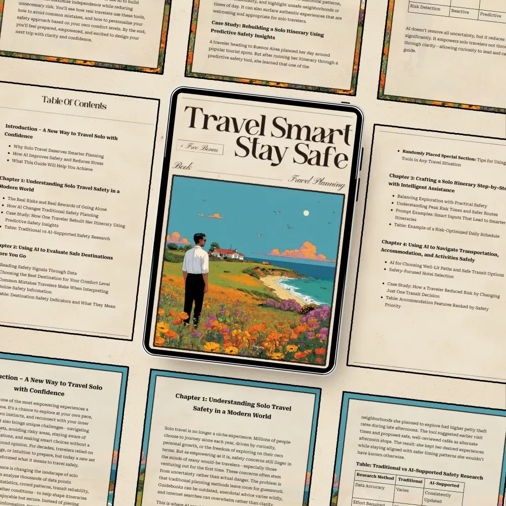 Travel Smart Stay Safe – Solo Travel Safety Ebook for Confident Adventures | AI for Planning a Safe Solo Itinerary | Digital Guide for Smarter, Safer Trips
