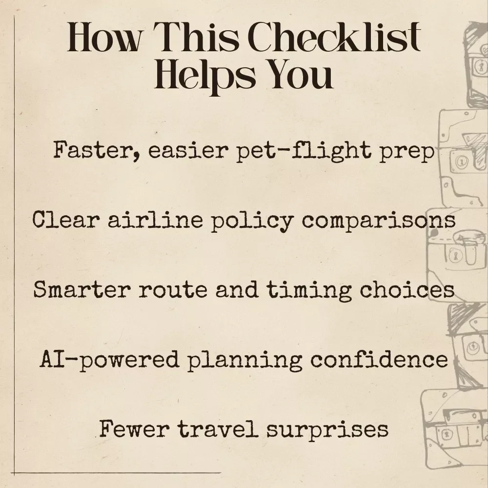 Paws-Up Checklist for Pet-Friendly Flights | Ultimate Travel Prep Guide for Stress-Free Pet-in-Cabin Trips | AI for Finding Pet in Cabin Friendly Flights | Digital Download for Smooth Airline Planning