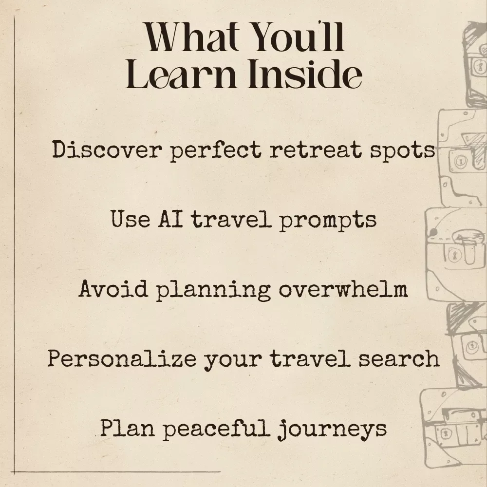 Silent Escapes: AI Guides Your Peaceful Getaway – Digital Travel Guide | Smart Planner for Mindful Retreats | Instant Download for Calm Seekers | ai to find silent retreats