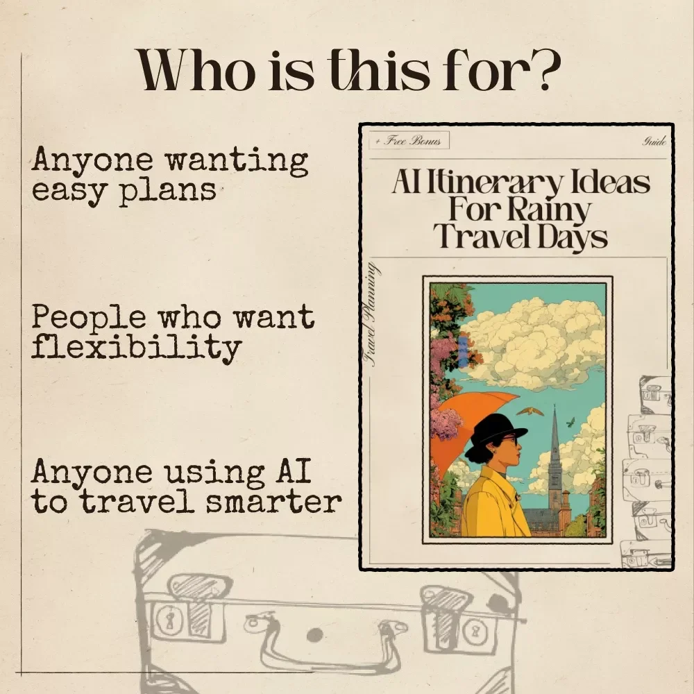 AI Itinerary Ideas for Rainy Travel Days | Travel eBook, Rainy-Day Trip Planner, Indoor Activity Guide, Digital Download for Travelers